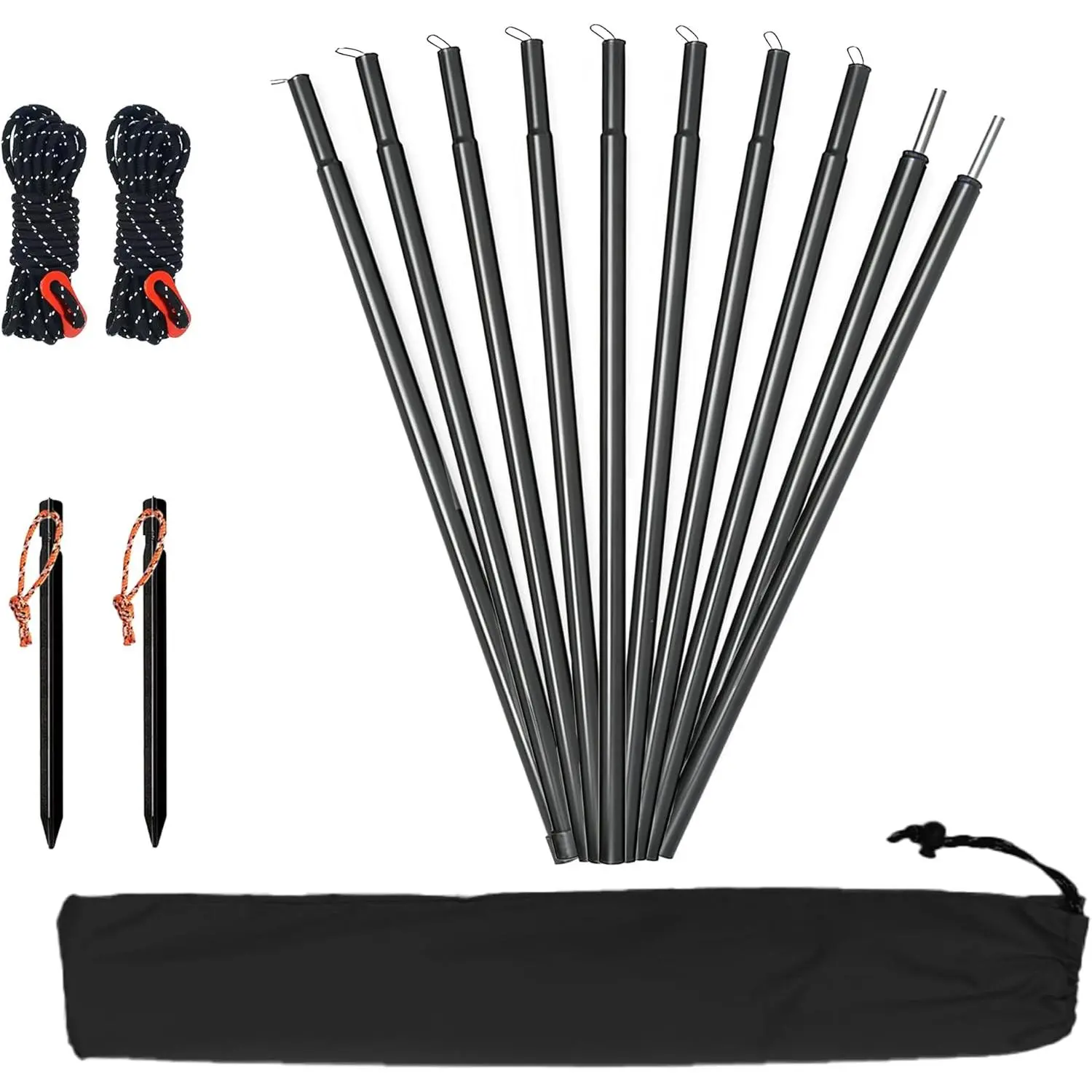 Adjustable 75in Heavy Duty Tarp Poles, Thicker 0.63in Diameter Portable Canopy Tent Poles for Camping Tarps, Awnings, Shelters, Hiking, Backpacking Outdoor Camping Accessories