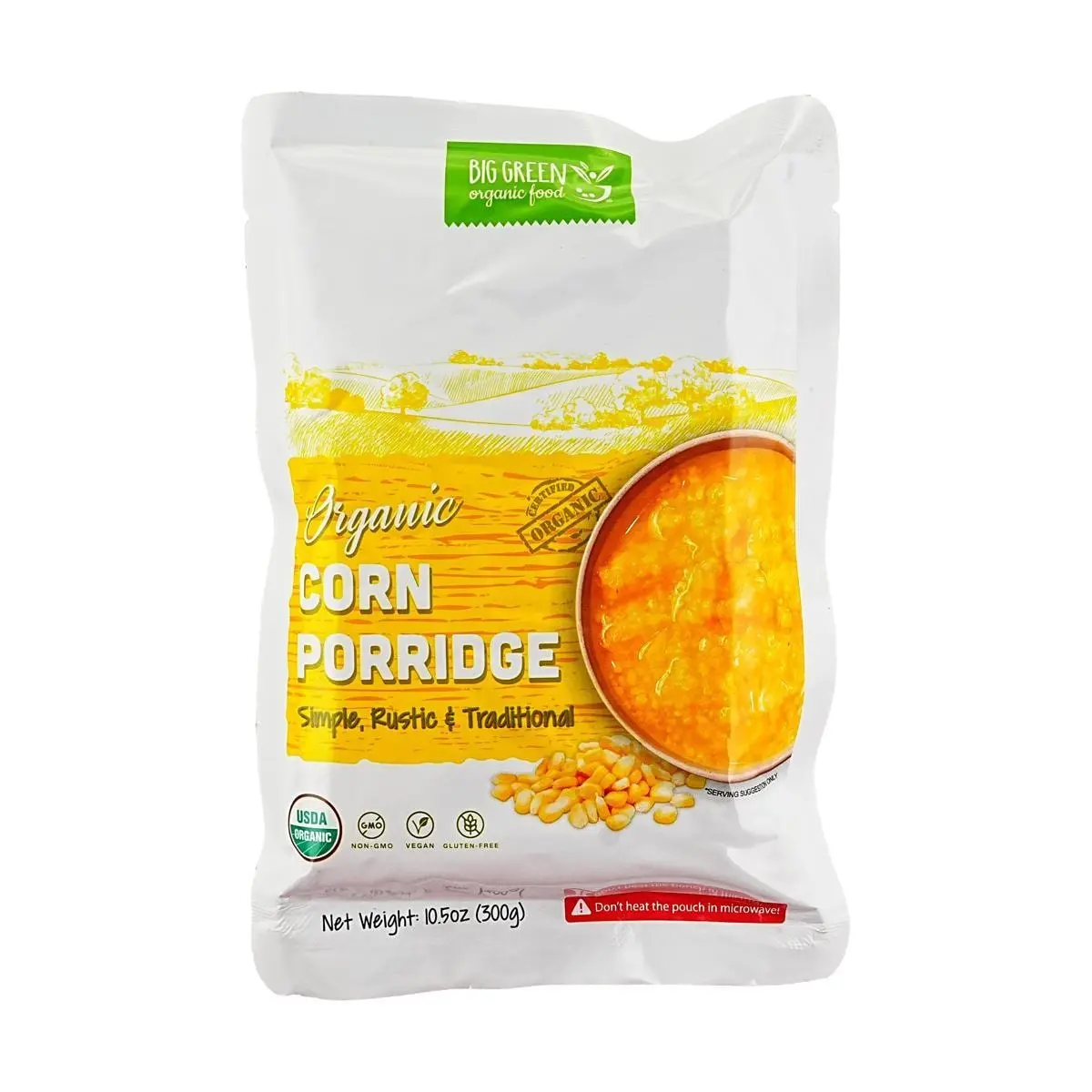 BIG GREEN Organic Instant Corn Oatmeal 300g - USDA Certified, Non-GMO, Vegan, Gluten-Free Breakfast Porridge
