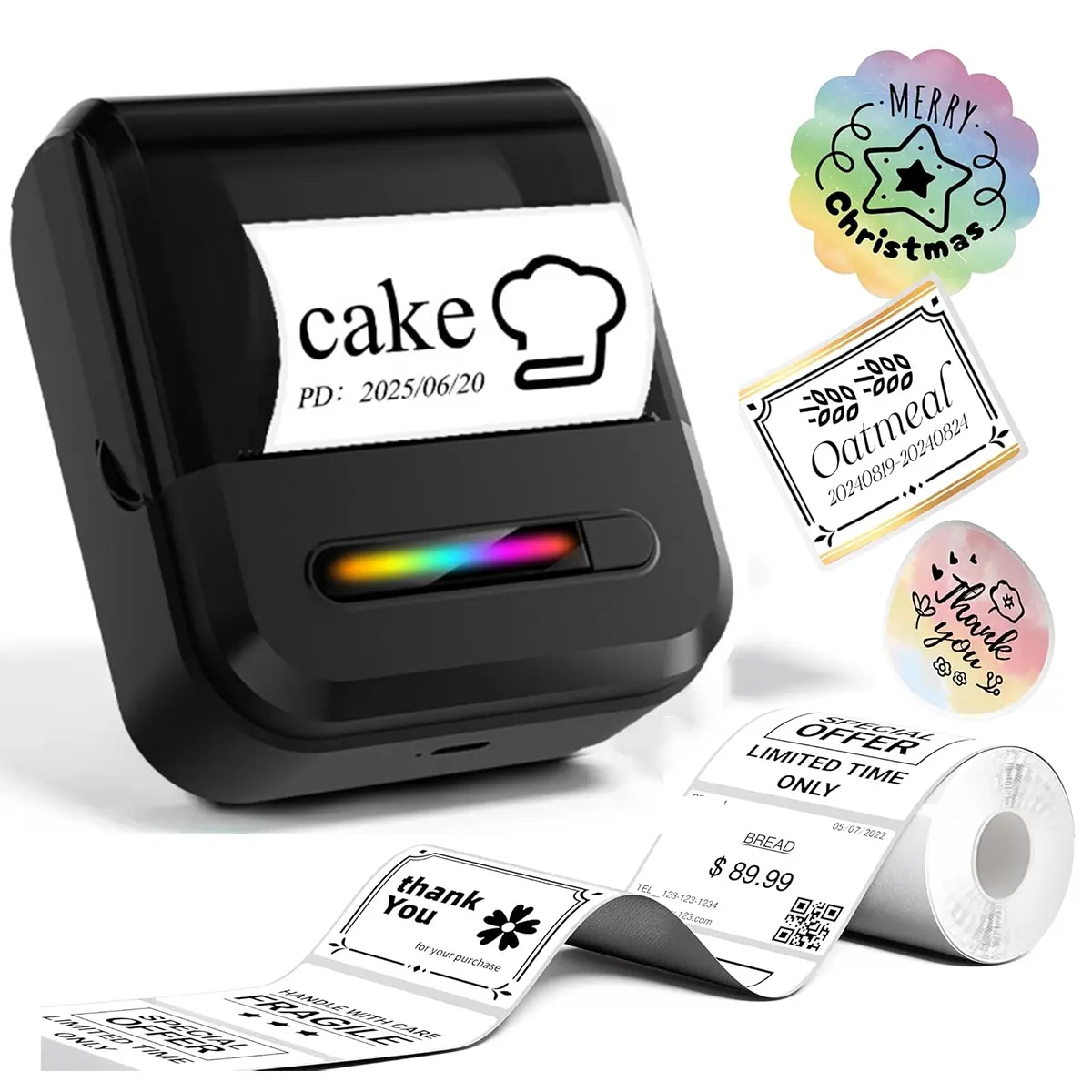 Mini Wireless Thermal Shipping Label Printer, Shipping Label Maker, Portable Monochrome USB Charging, Inkless Thermal Printer, Ideal for Small Businesses, Home, Office, Clothing Tags