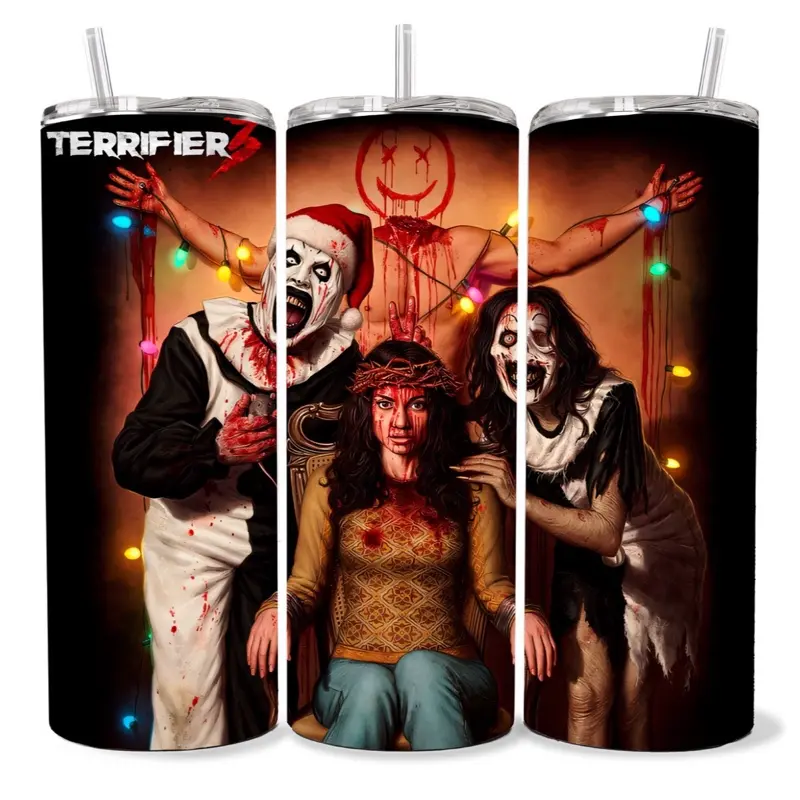 Terrifier 20 oz Tumbler - BPA Free, Stainless Steel, Leak Proof, Clear Lid, Includes Straw