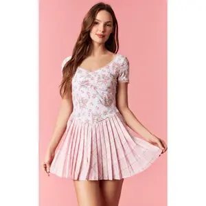 Rosette Plaid Romper Dress