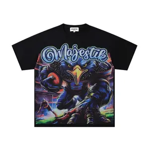 Oversized "Majestik Soul" Vintage Washed Graphic Tee with Rhinestone Edge| Grunge Distressed Streetwear| Unisex Heavy Craft Layered Top for Men Edgy Summer OOTD