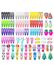 Hair Clips for Girls, 100 Pcs No Slip Metal Snap, Cute Candy Color Cartoon Design, Barrettes for Kids Teens Women, Animals Fruits Crowns Stars