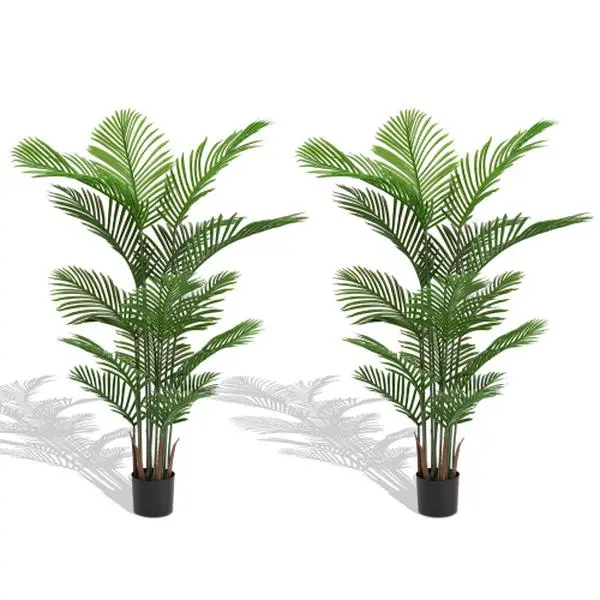 5.2FT Artificial Areca Palm Plant Set of 2 – Faux Dypsis Lutescens Tree with 15 Arching Fronds, UV-Resistant, No Maintenance for Indoor Outdoor Home Office Garden