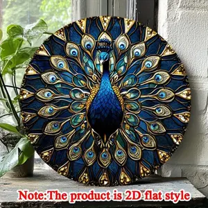 1 piece energy peacock wall art decor, 8x8 inches - waterproof aluminum material, imitation glass design, Animal design, gold decoration, blue-green feathers, perfect for home and party decor, ideal gift for birthdays and special occasions
