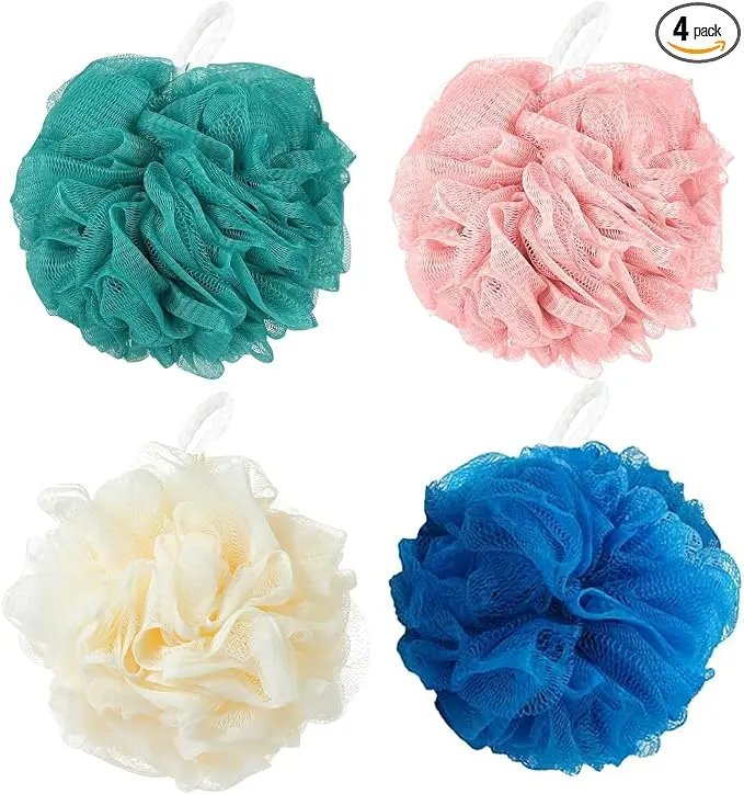 Loofah Sponge Shower Loofahs Bath Sponges Mesh Balls for Women Men Bathing Accessories Body Wash Back Scrubber 50g Soft Pouf Body Scrubber Loofahs Puff Pack, Exfoliate, Cleanse, Soothe Skin