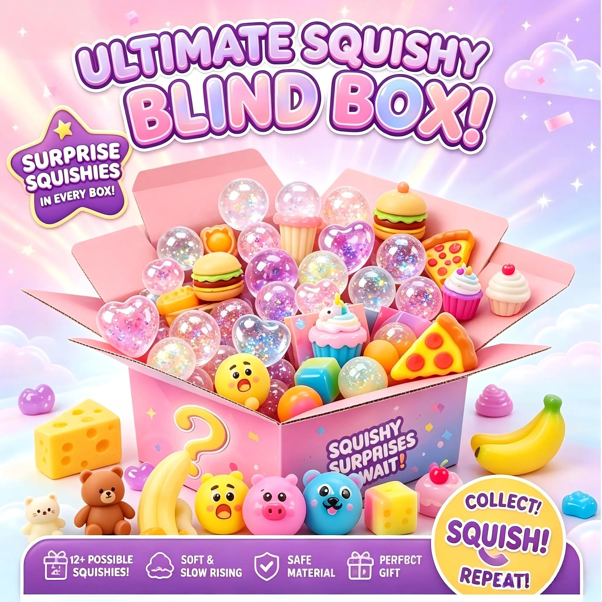 6Pcs Random Squishy Fidget Toys - Bao Bun, Strawberry, Bear, Butter Stick, Cheese Soft Squeeze Toys for Stress Relief, Cute 6-8 Years Kids Gift 2026