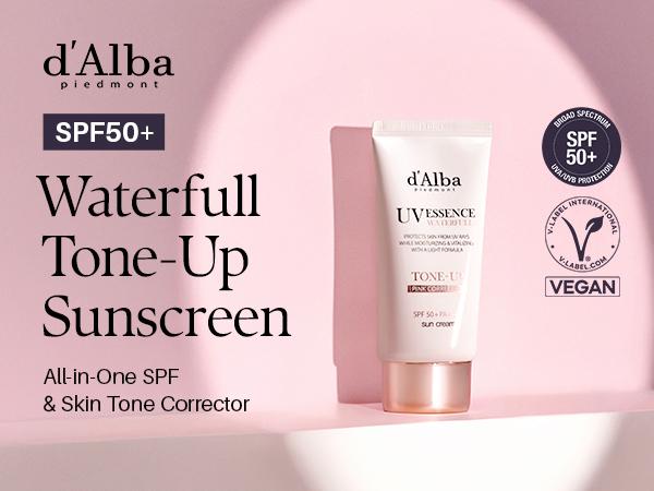 [OFFICIAL d'Alba] White Truffle Waterfull Tone Up Sunscreen Serum - SPF 50+ Hydrating Korean Facial Sun Cream (1.69 fl oz) Lightweight Moisturizer