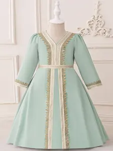 6M-3Y Light Green 63 Anniversary Baby Girls Clothes Infant Birthday Cocktail Dress Muslim Print Toddler Pageant Newborn Ball Gown Princess Baptism Frock