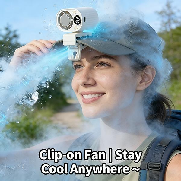 Portable car LCD fan with 360° rotation and 199-speed adjustment. USB charging. Low noise. Mini clamp-type fan. Compact and multi-functional. Suitable for use in cars, umbrellas, bicycles, travel, camping and outdoor activities.