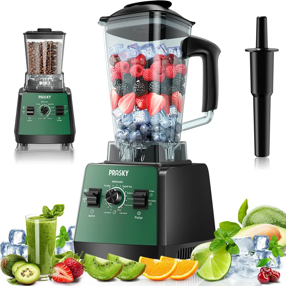 PRASKY Professional High-Power Ultra-Powerful Multi-Mode Jug Blender, 2400W/1000W 25000RPM Kitchen Countertop Blender with 68oz BPA-Free 2 Containers for Ice Crushing, Soups & Baby Food, High-Power Jug Blenders, Multi-Mode Jug Blenders