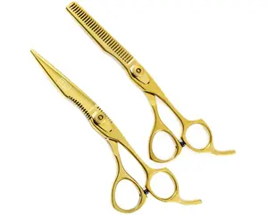 Gold Scissors Set, 6.5” Sharp and Thinning Scissors, Professional Scissors Set, Razor Edge Barber Shears, Hair Styling Tools Heatless Lightweight Haircare Stainless Stainless Steel Steel Gift