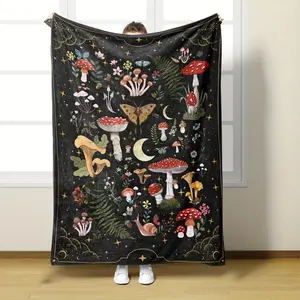 Cute Print Flannel Blanket - Soft, Cozy, Warm, Fluffy Breathable Dark Gothic Style Art Blanket, Color-Fillable Moth-Themed Decor, Gothic Witch Christmas Gift for Home Sofa Nap Use, Cute Print Blankets, Fluffy Breathable Blankets