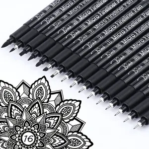 Fineliner Drawing Pens for Artists, 16 Black Fine Liner Markers,  Archival Ink Multiliner Pens, Technical Mandala Zentangle Book Accessories, Art Supplies Stuff Gifts for Adults