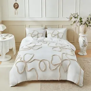 Washable 3D Embroidered Bow Bedspread Set, Includes 1 Bedspread & 1-2 Pillowcases, Soft Comfortable Fashion Texture, Multi-Color Sizes, Gift Idea