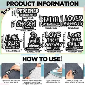 8/9-Piece 3 Inch Christian Embroidered Patches, Geometric Style Appliques with Bible Verse Lettering, Durable Iron On & Sew On Decorative Patches, Perfect DIY Accessories for Girls Fall Hats, Jackets and Various Daily Ornaments