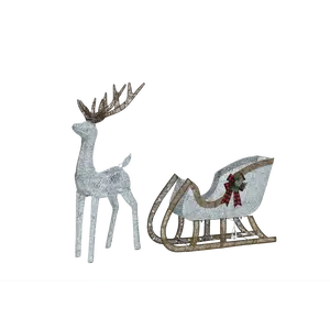 48"H Christmas Reindeer & 38"L Sleigh Decoration with LED Lighting for Indoor & Outdoor Use Holiday Ambience Style Festive Atmosphere Booster