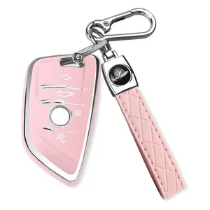for BMW Key Fob Cover with Leather Keychain,for BMW 2 5 6 7 Series X1 X2 X3 X5 X6 X7 Premium Soft TPU Key Fob Holder