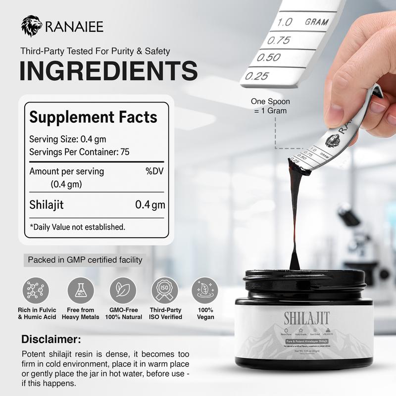 Ranaiee Pure Himalayan Shilajit Resin Grade A Potency 85+ with High Fulvic Acid for Energy Stamina & Immune Support 30g Natural Wellness Supplement for Men Women Fitness Dietary Vitamin Vitamin