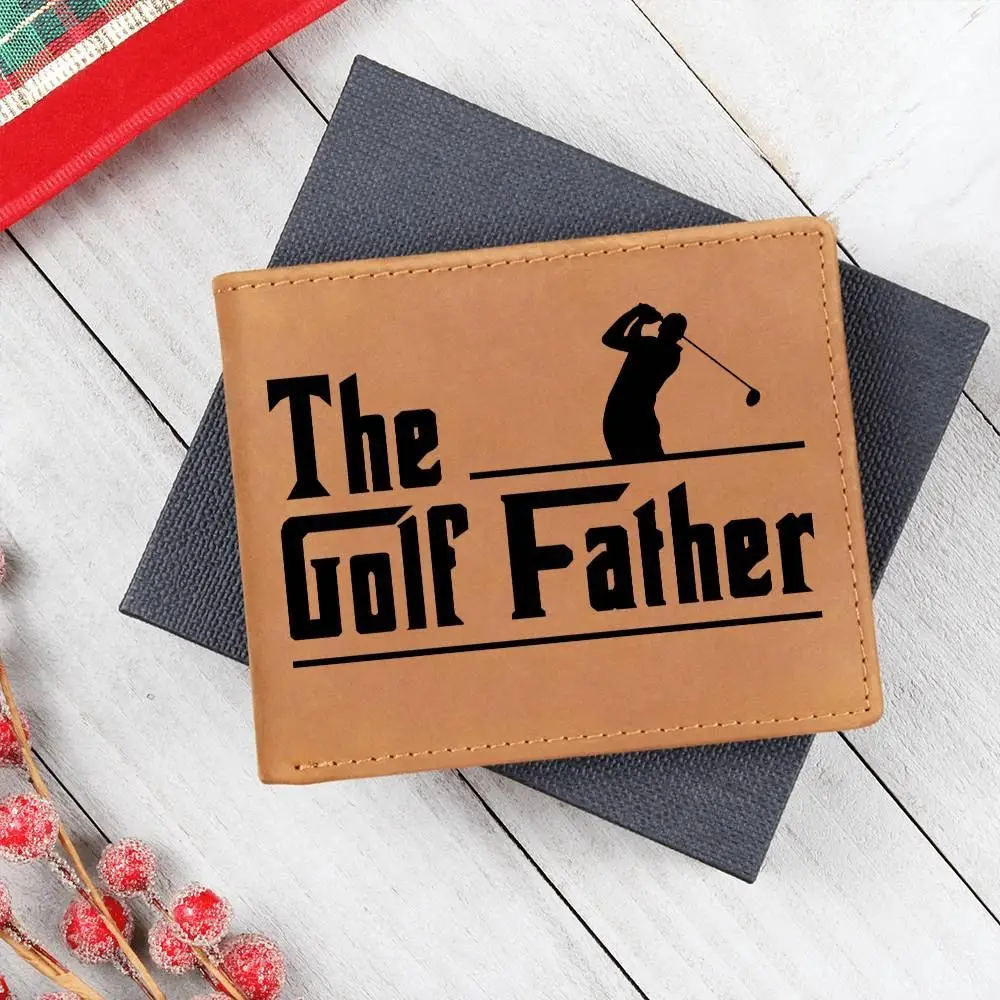 The Golf Father Leather Wallet – Full Grain Cowhide Bifold – Funny Golf Gift for Dad, Grandpa, or Husband