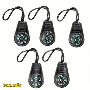 5 Piece Mini Survival Compass Set, Waterproof Acrylic, Essential Outdoor Adventure Tool, Includes Lanyard, No Batteries or Magnesium Rods