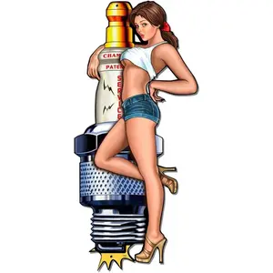Spark Plug Pin Up Girl Sticker Decal 5 Inches Self-Adhesive Vinyl for Toolbox Car Bumper Wall Mechanic Decals