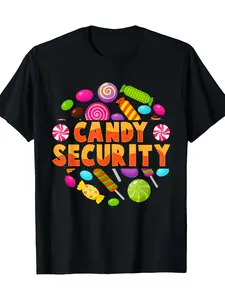 Candyland Party T-Shirt - 100%, Casual Crew Neck, Short Sleeve, All-Season Knit Fabric Tee with Cartoon Pattern, Digital Heat Transfer, Loose Fit for Adults, Comfortable Sports Enthusiast Tee