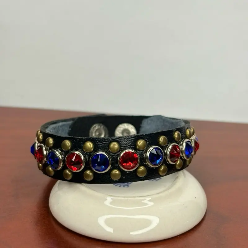 Handcrafted Leather Bracelet Made With Premium Crystals - size 7-6-5 inch wrist- C.B.A