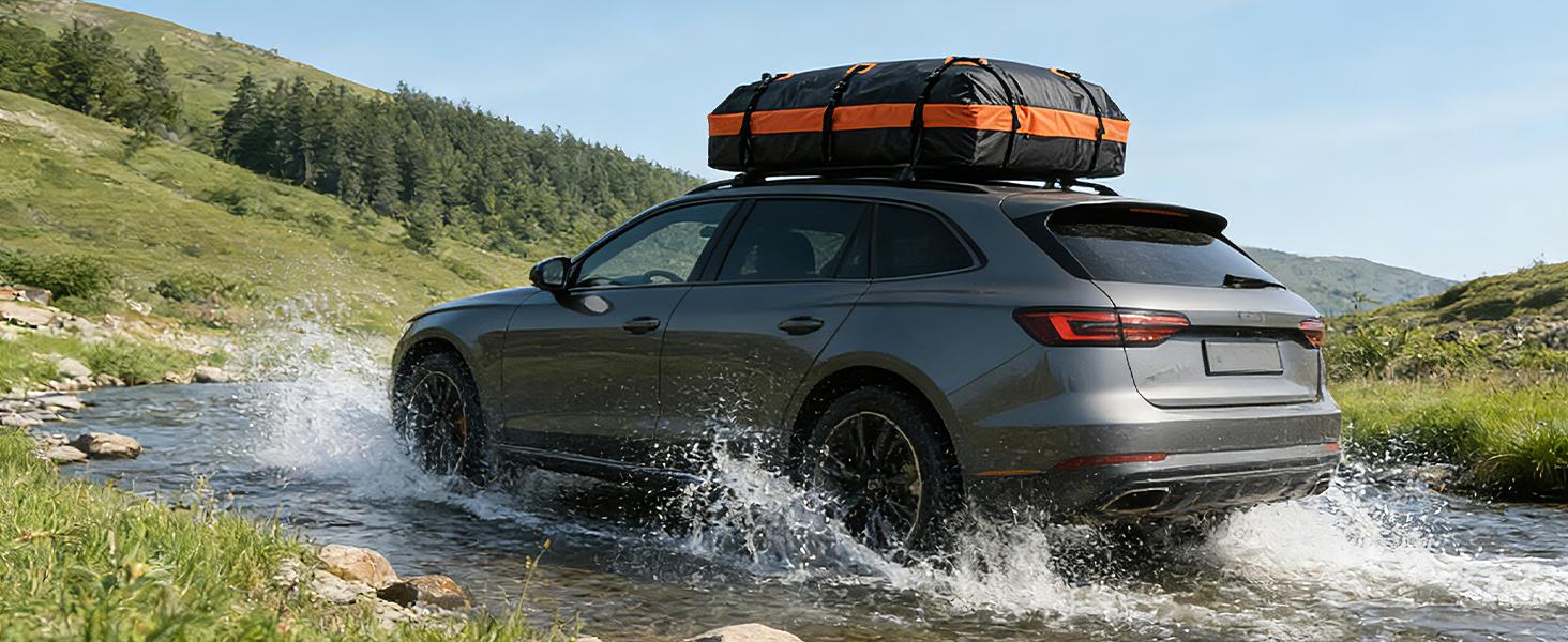 Waterproof Car Roof Cargo Carrier Bag, Heavy‑Duty PVC Rooftop Storage Bag with Anti‑Slip Mat, Combination Lock & Reinforced Buckles, Universal Fit for Cars With/Without Roof Racks for Travel Road Trips