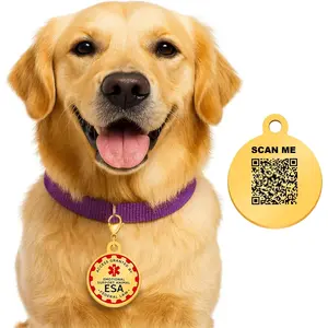 Dynamic QR Code ESA Dog ID Tag, Editable Emotional Support Animal Pet Tag, Scannable Pet Information Contact Details, No Info Required at Checkout, Golden and White, YA6312