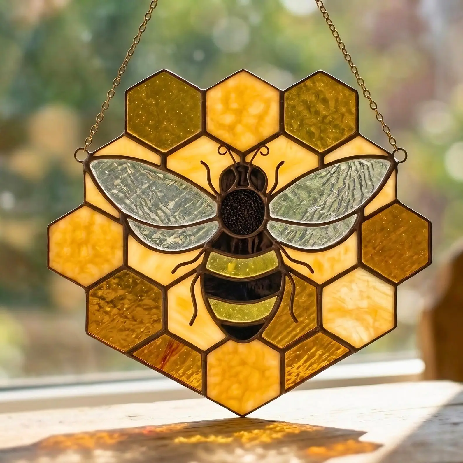 Bee Honeycomb Stained Glass Pattern | Suncatcher Template