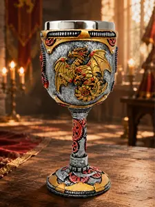 The Armored Kingdom Gearwing Ancient Mechanical Dragon Goblet Gift Set - Steampunk Artistry, Resin-Steel Build, 7oz Stainless Steel Interior Cup, Curated Drink Accessories, Ideal for Collectors