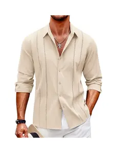COOFANDY B New York Fashion Week Mens Cuban Guayabera Shirt  Casual Button Down Shirts Long Sleeve Beach Linen Shirts Menswear Tropical