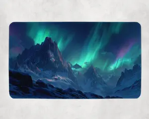 Aurora Borealis Fantasy Mountain Mat 24x14 Premium Cloth Fabric Cushioned Neoprene Rubber MTG Playmat for Magic the Gathering Collectible Card Games