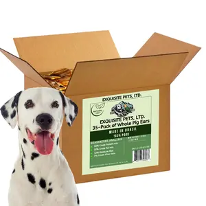 Exquisite Pets 35-Pack of Roasted Pig Ears for Dogs - Bulk All Natural Brazilian Single-Ingredient Chews Safe & Digestible Full-Size Ears Cleans Teeth Gums for Aggressive Chewers