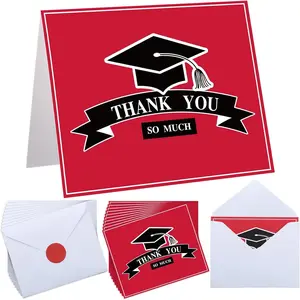 50 Sets Graduation Thank You Cards 2026 4 x 5 Inch School Spirit Note Cards with 50 White Envelopes Graduation Congrats Greeting Bulk Thank You Note for Party (Red)