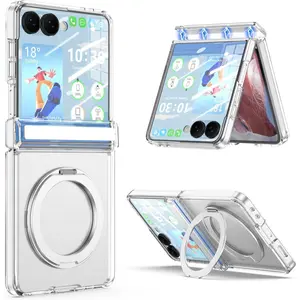 for Z Flip 7 Case Clear with Magnetic Hinge Protection & Kickstand & Built-in Back Screen Protector,Shockpoof Protective Cover Case for Samsung Galaxy Z Flip 7 (Clear)