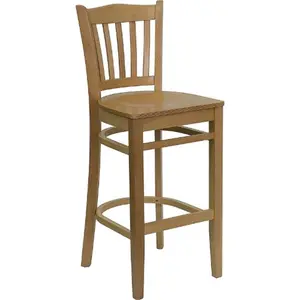 212 MAIN Heavy Duty Wood Bar Stool with Natural Finish, Vertical Slat Back, Curved Bars, Wood Frame