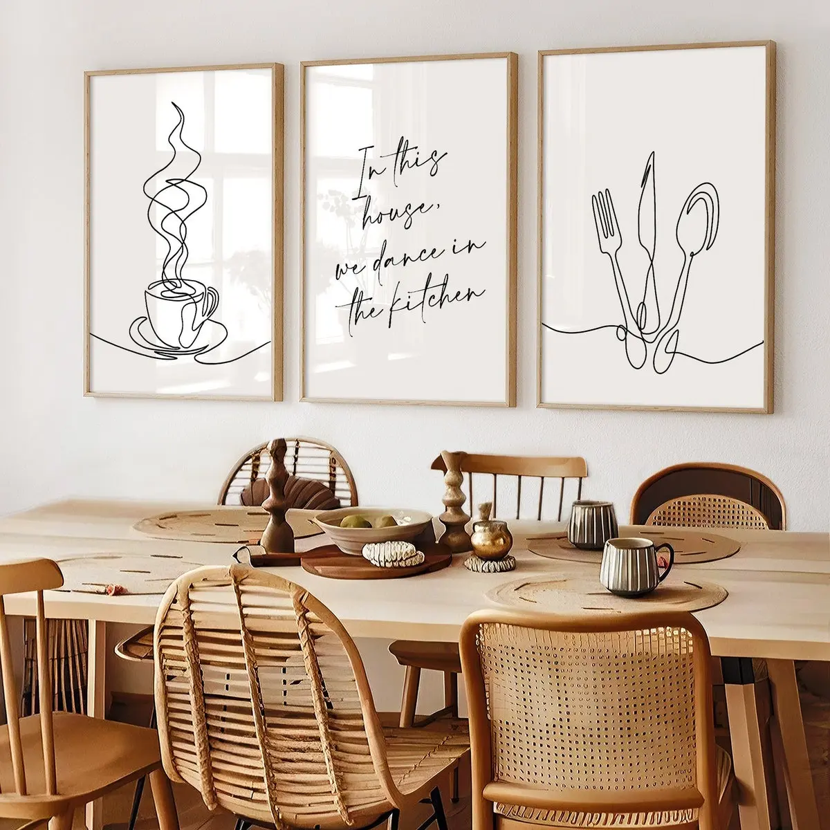 We Dance in the Kitchen Prints, Kitchen Posters, Kitchen Prints, Dining Room inspo, Set of 3, Coffee Line Art, Kitchen Wall Decor, Unframed