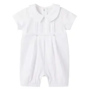 pureborn Baby Boys Baptism Romper Short Sleeve Christening Outfit One-Piece Coverall 3-6 Months White