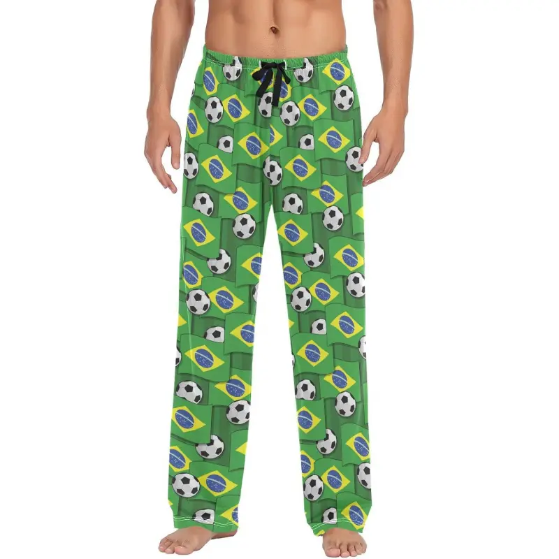 Brazil Flag Soccer Balls Mens Pajama Pants Lounge Bottoms Soft Sleep Pants
