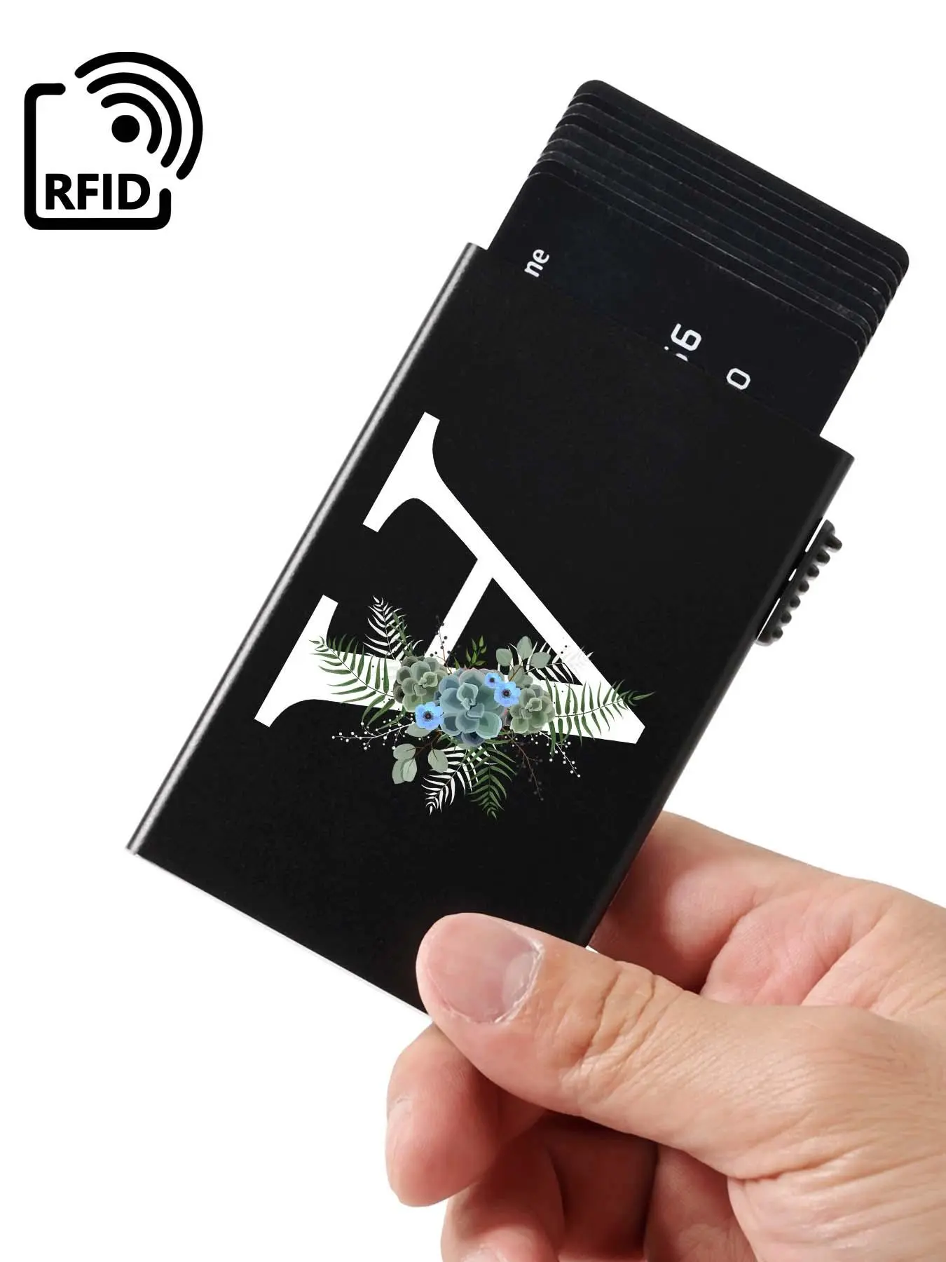 Letter Pattern RFID Blocking Card Holder, Automatic Pop-Up Card Case with 6 Card Slots, Fashionable Card Holder for Men & Women