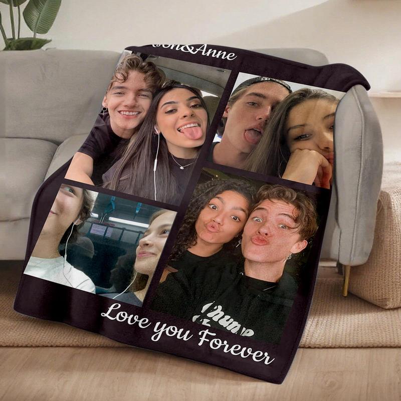 BARLEY ONE Click “Shop Chat”, Send Photos, Custom Blanket with Picture Personalized Photo Throw Blanket Customized Text Fleece Blanket for Girlfriend Boyfriend Wife Husband Couple Gifts