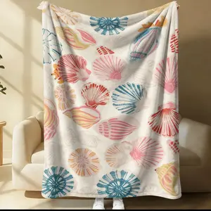 Shell Themed Blanket, 1 Soft, Warm And Lightweight Single-Sided Printed Plush Blanket, Suitable For Bed, Sofa, Car, Room Decoration