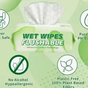 Wet Wipes Flushable - 100% Cotton Hypoallergenic & Chemical-Free for All Ages - Septic Safe & Plant-Based Fibers - No Alcohol - Advanced Comfort Technology - Plastic Free 80ct per pack black gloves Napkin