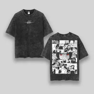Itachi T Shirt Naruto Uchiha Manga Collage Vintage Acid Wash Streetwear Oversized Retro Anime Graphic Men Tees Cotton Clothing