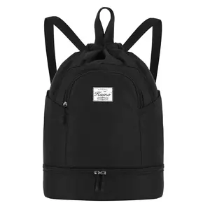Drawstring Backpack Bag with Shoe Compartment, Large Gym Bag Sackpack Sports Beach Backpack for Men Women