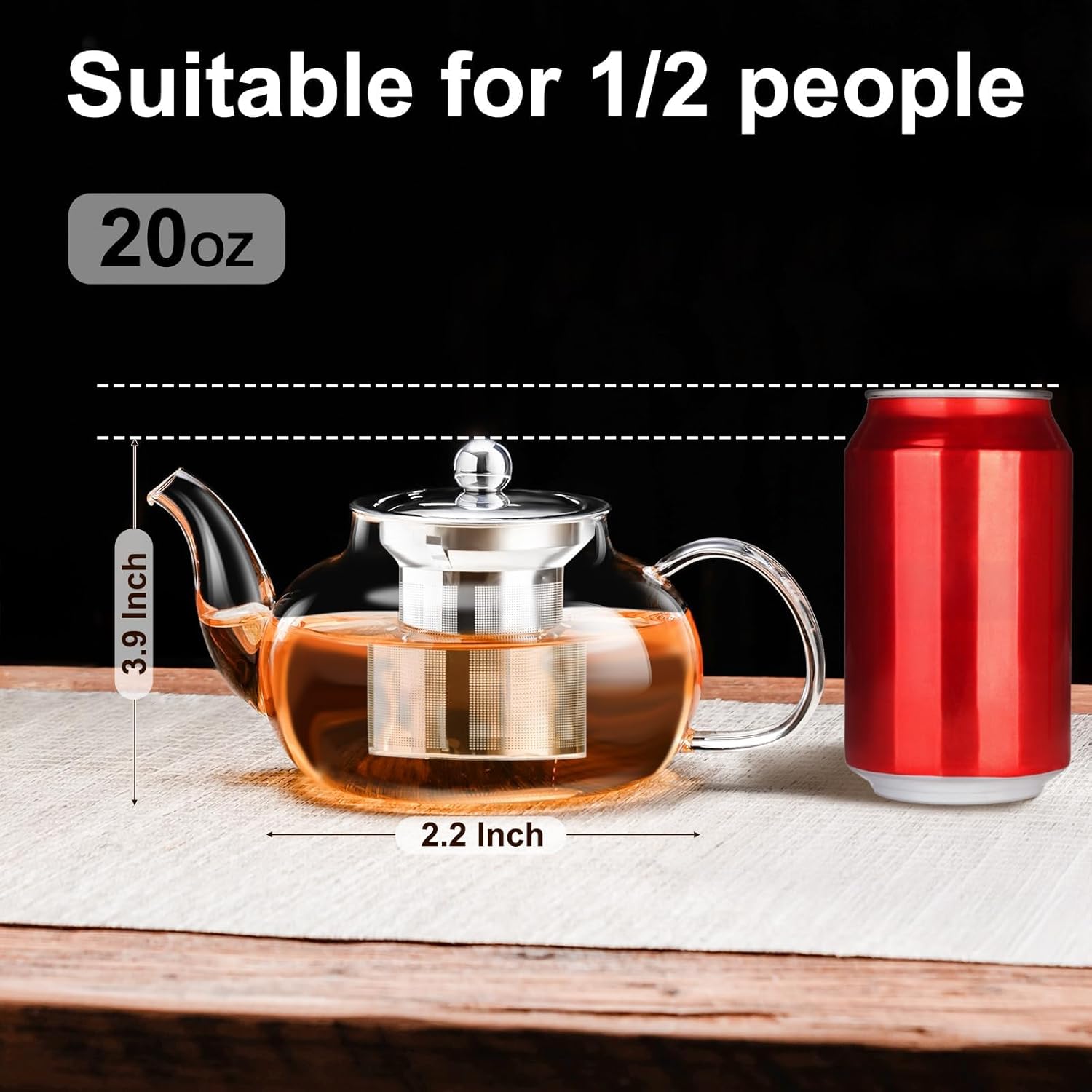 Glass Teapot Stovetop 20 OZ/600ml, Tea pot with Removable 18/8 Stainless Steel Infuser, Borosilicate Clear Tea Kettle, Teapot Blooming and Loose Leaf Tea Maker Tea Brewer for Camping, Travel Glass Teapot Stovetop 20 OZ/600ml, Tea pot with Removable 18/8 Stainless Steel Infuser, Borosilicate Clear Tea Kettle, Teapot Blooming and Loose Leaf Tea Maker Tea Brewer for Camping, Travel