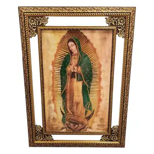 Virgen De Guadalupe 22"widex30"tall Mediano Gold-Tone Mirrored Frame Thin Light Weight Full Body half Body, or La Rosa Our Lady Of Guadalupe Marco Delgado Imagen Image Cuadro San Judas Mary Virgen Maria San Miguel Arcangel Divina Misericordia Ultima Cena