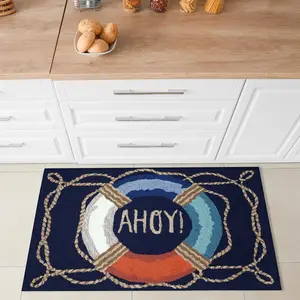 Lush Decor FRONTPORCH Indoor/Outdoor Hand Tufted Durable Area Rug - Traditional Nautical Ocean Decorative  (Ahoy)